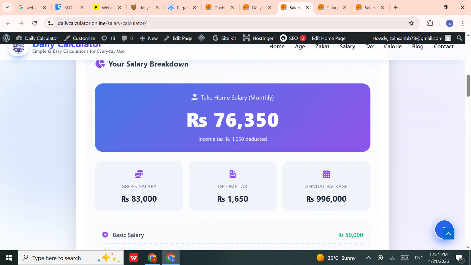 Salary calculator in Pakistan - Daily Calculator